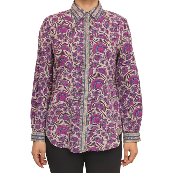 Haute Hippie Geometric Fan Print Button Down Blouse Size Medium Festival - Picture 1 of 7